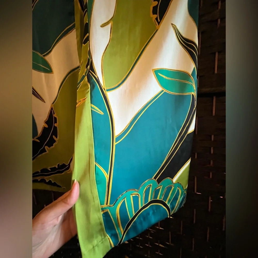 Elie Tahari wide leg palazzo pants. Tropical print Stretchy waist. Green. S. NWT - Picture 7 of 16